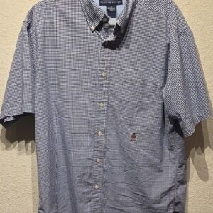 Tommy Hilfiger Blue and White Checkered Short Sleeve Casual Shirt